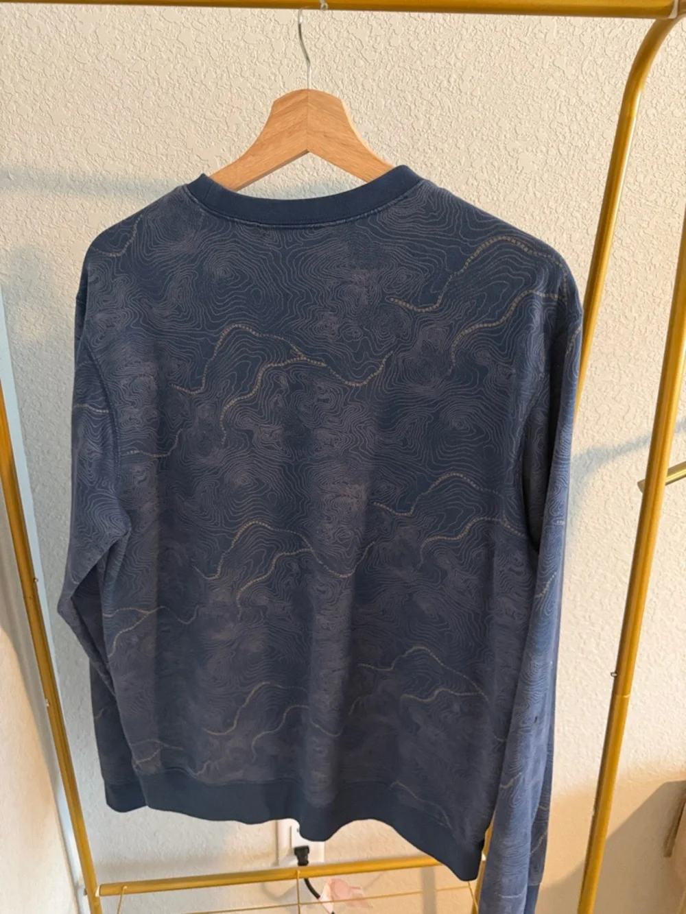 Eddie Bauer Navy Crewneck Sweater with Topographic Print - Picture 2 of 3